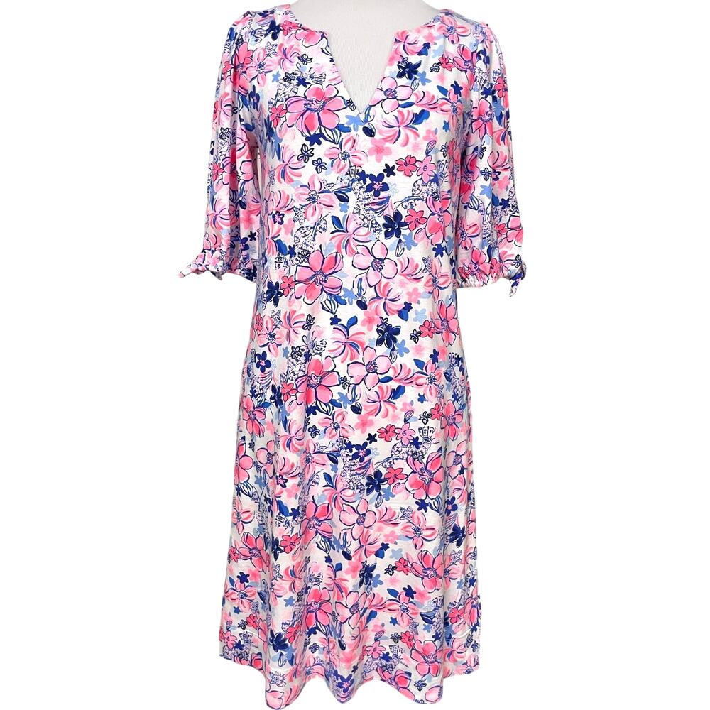 Lilly Pulitzer Womens Floral Dress XS Pink Blue Cotton Resort Beach Tropical